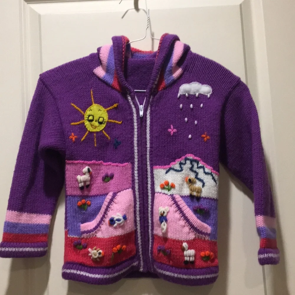 Native Imports Peruvian zip up knit handmade Sweater Patchwork Story size below
